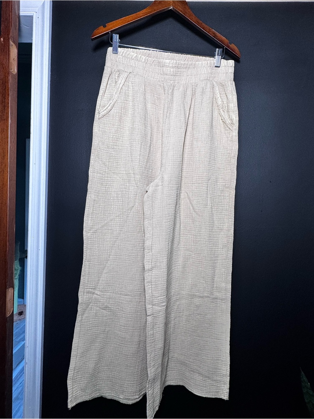 Zenana Outfitters Beige Wide-Leg Gauze Pants - Picture 6 of 6